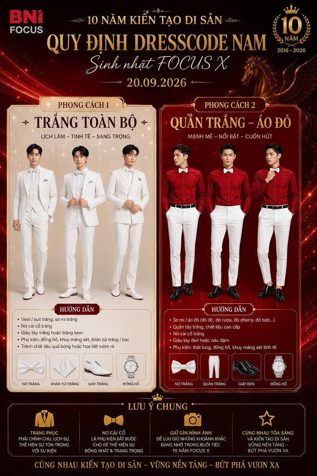 Gợi ý dresscode nam: trắng toàn bộ hoặc quần trắng áo đỏ